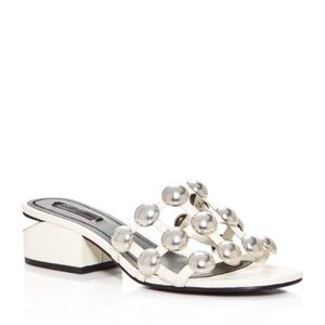 Alexander Wang Lou StuddedCage Slide Sandal in milk white and silver. Size 38.5.